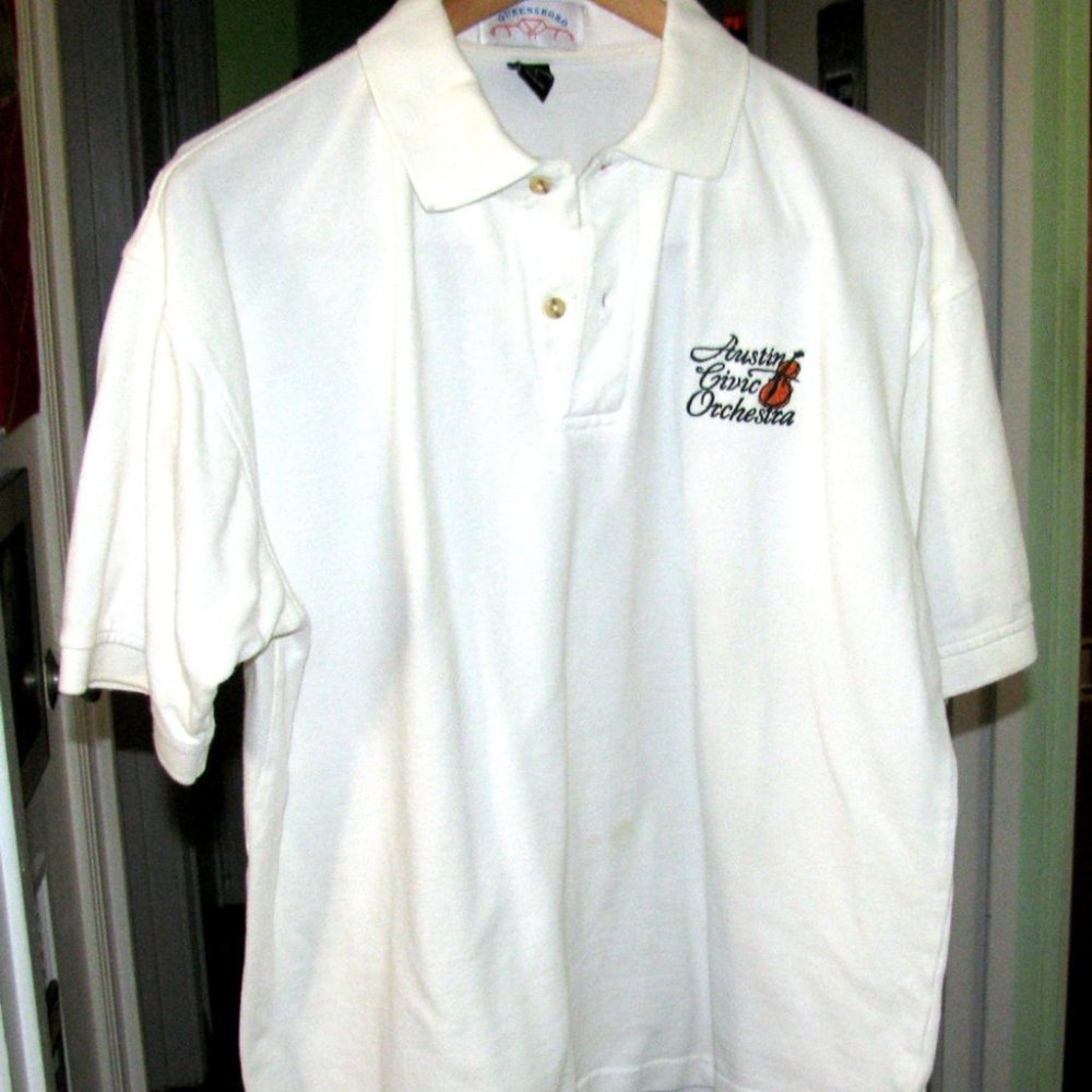 WHITE Cotton Polo Shirt Queensboro Sz L